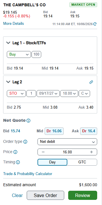 CPB buy-write order ticket