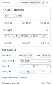 GIS covered call order ticket