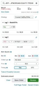 JEPI covered call order ticket