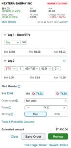 NEE covered call order ticket