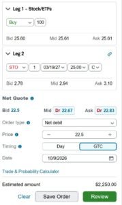 T covered call order ticket