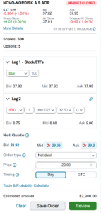 NVO buy-write order ticket