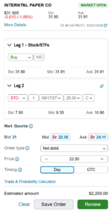 IP buy-write order ticket